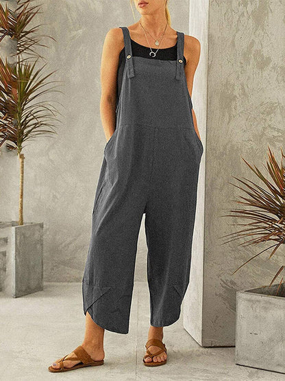 Dames Casual Jumpsuit met Knopen en Verstelbare Bretels