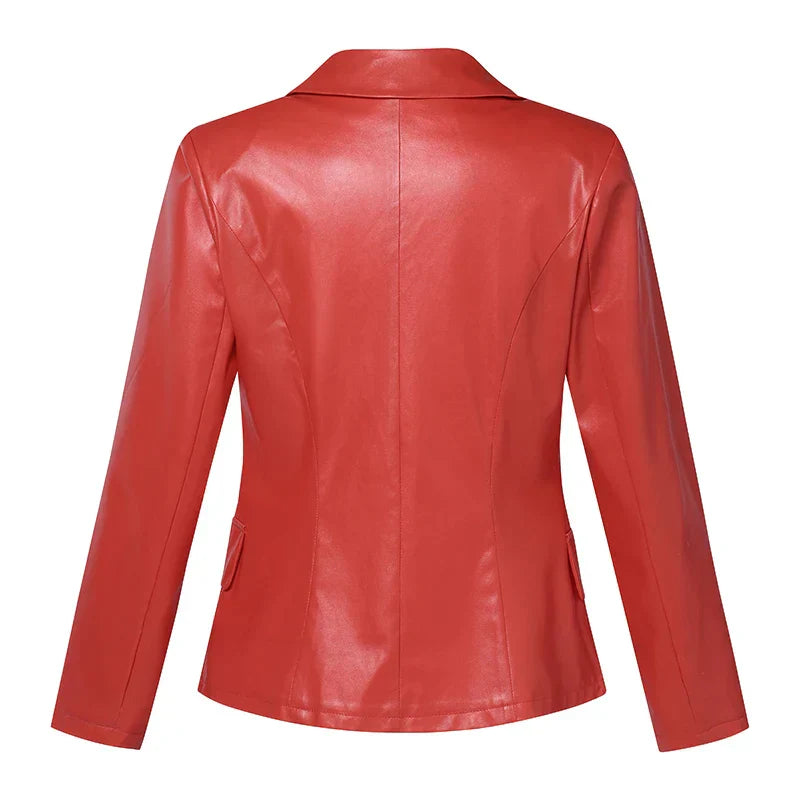 Dames Dubbelknopen Op Maat Gemaakt Leren Blazer met Lapelexen