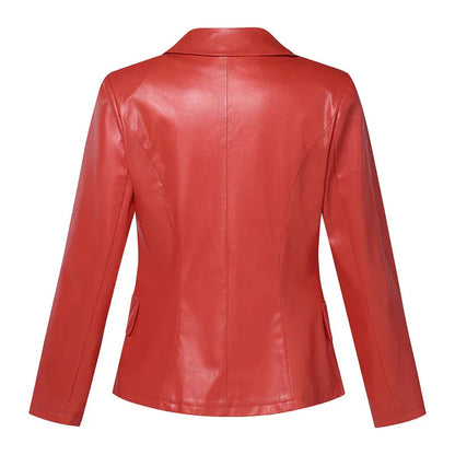 Dames Dubbelknopen Op Maat Gemaakt Leren Blazer met Lapelexen