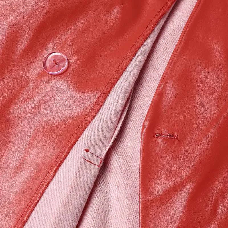 Dames Dubbelknopen Op Maat Gemaakt Leren Blazer met Lapelexen