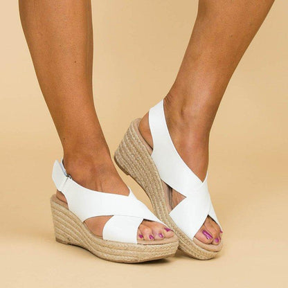 Dames Espadrille Wedge Sandalen met Kruisbanden en Touwhak