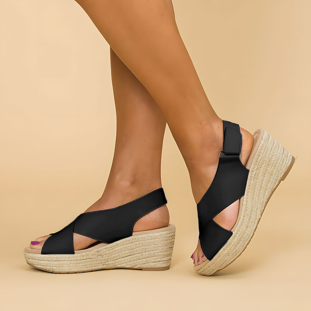 Dames Espadrille Wedge Sandalen met Kruisbanden en Touwhak