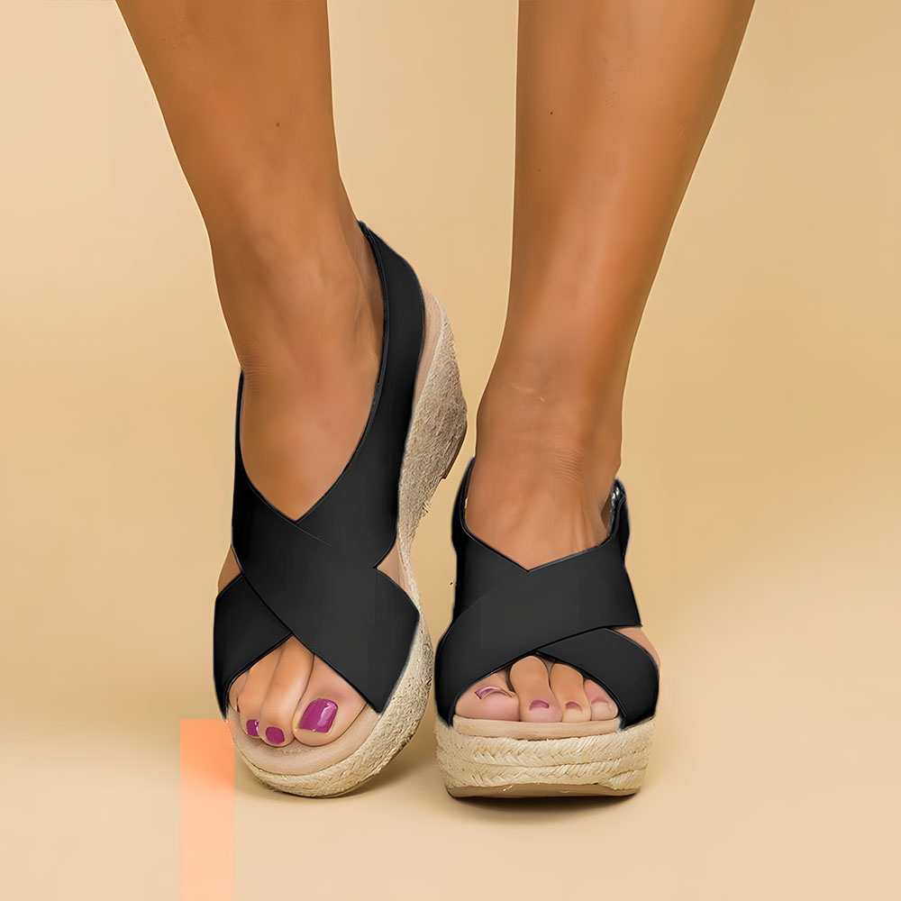 Dames Espadrille Wedge Sandalen met Kruisbanden en Touwhak