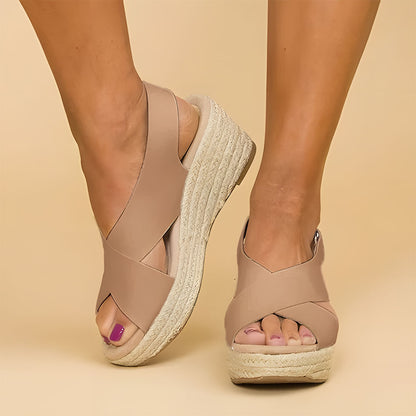Dames Espadrille Wedge Sandalen met Kruisbanden en Touwhak