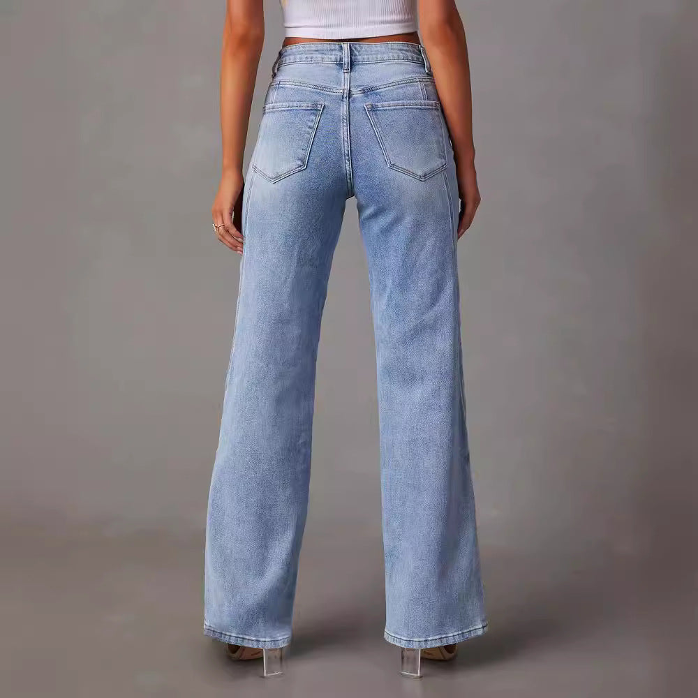 Dames Jeans met Hoge Taille en Ruime Pasvorm