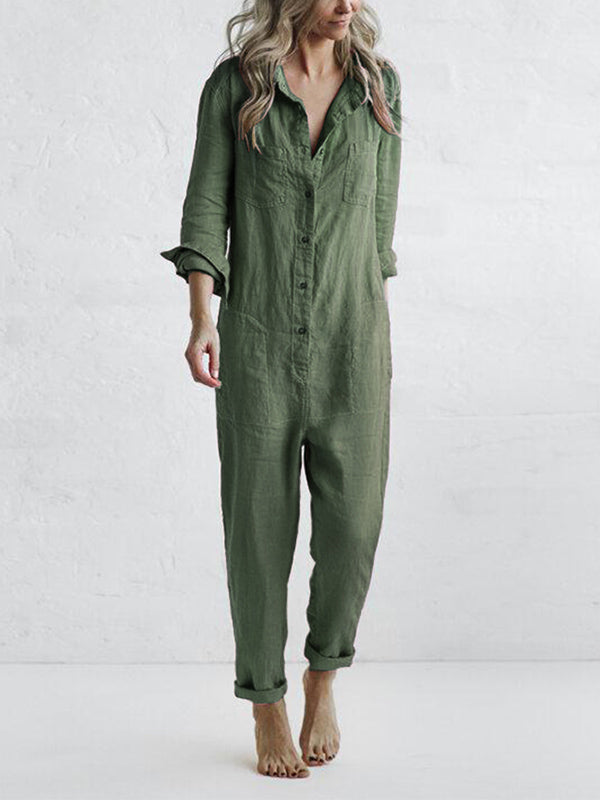 Dames Jumpsuit met Knopen en Lange Mouwen in Relaxed Fit