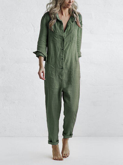 Dames Jumpsuit met Knopen en Lange Mouwen in Relaxed Fit