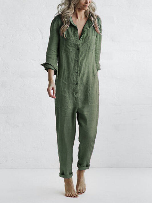 Dames Jumpsuit met Knopen en Lange Mouwen in Relaxed Fit