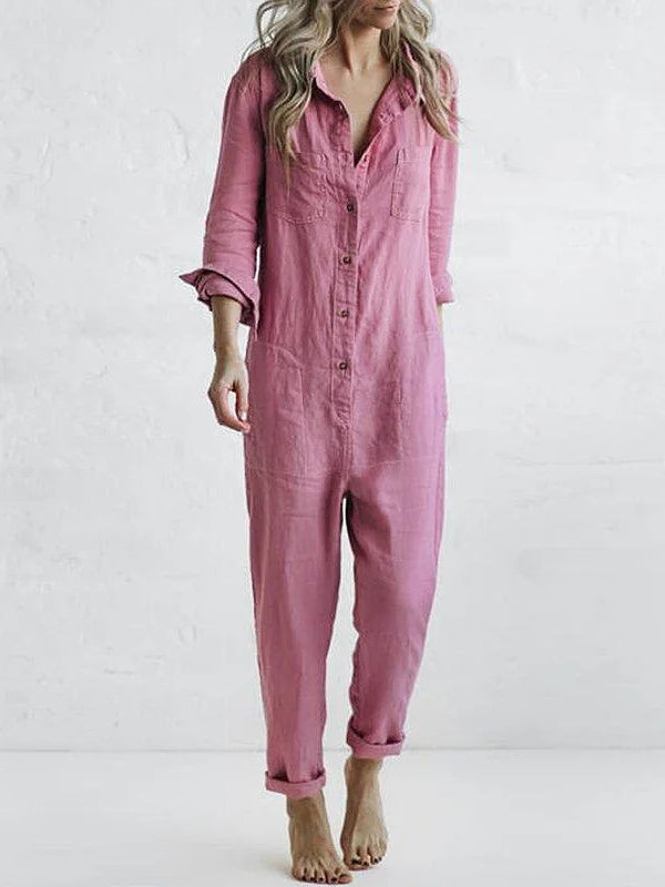 Dames Jumpsuit met Knopen en Lange Mouwen in Relaxed Fit