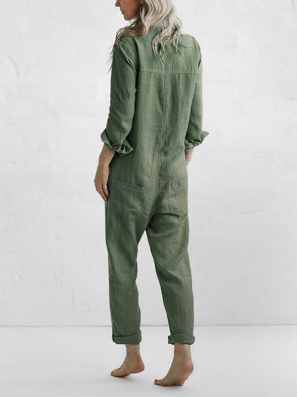 Dames Jumpsuit met Knopen en Lange Mouwen in Relaxed Fit