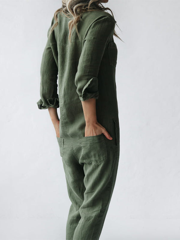Dames Jumpsuit met Knopen en Lange Mouwen in Relaxed Fit