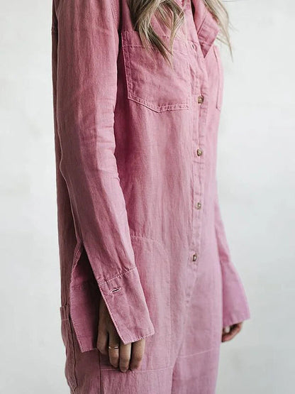 Dames Jumpsuit met Knopen en Lange Mouwen in Relaxed Fit