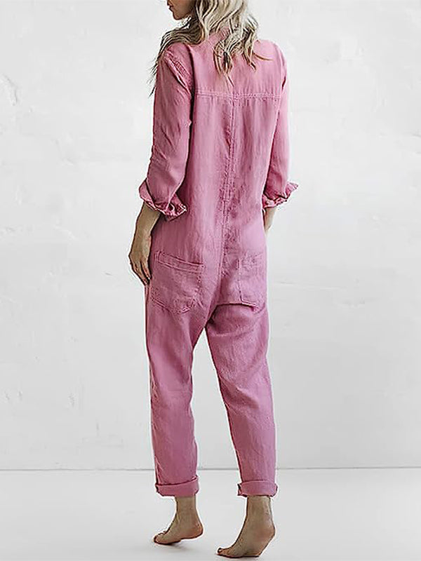 Dames Jumpsuit met Knopen en Lange Mouwen in Relaxed Fit