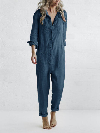 Dames Jumpsuit met Knopen en Lange Mouwen in Relaxed Fit