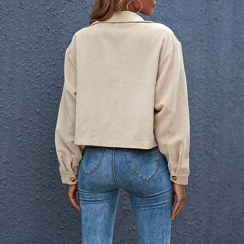 Dames Katoenen Corduroy Jas met Reverskraag voor de Lente