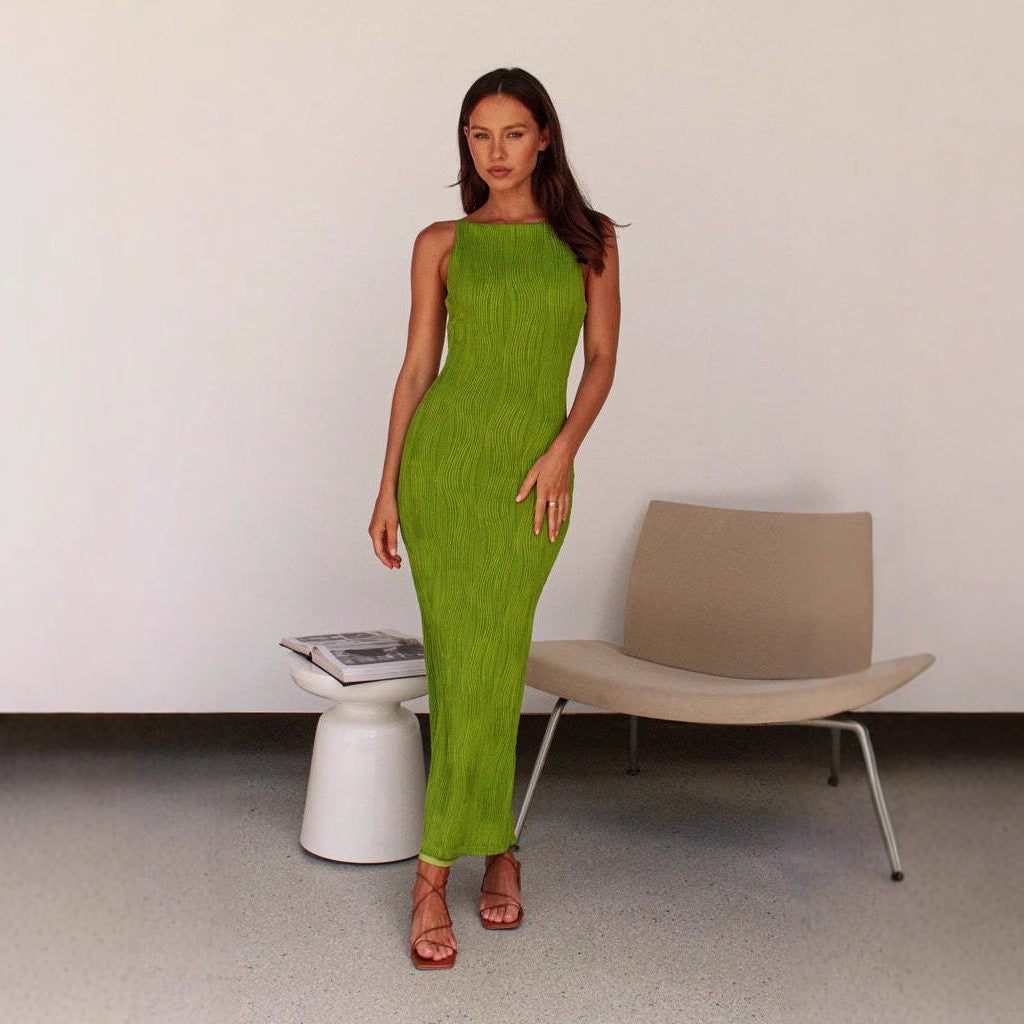 Dames Midi Jurk met Slim Fit en Rugloze Ontwerp zonder Mouwen