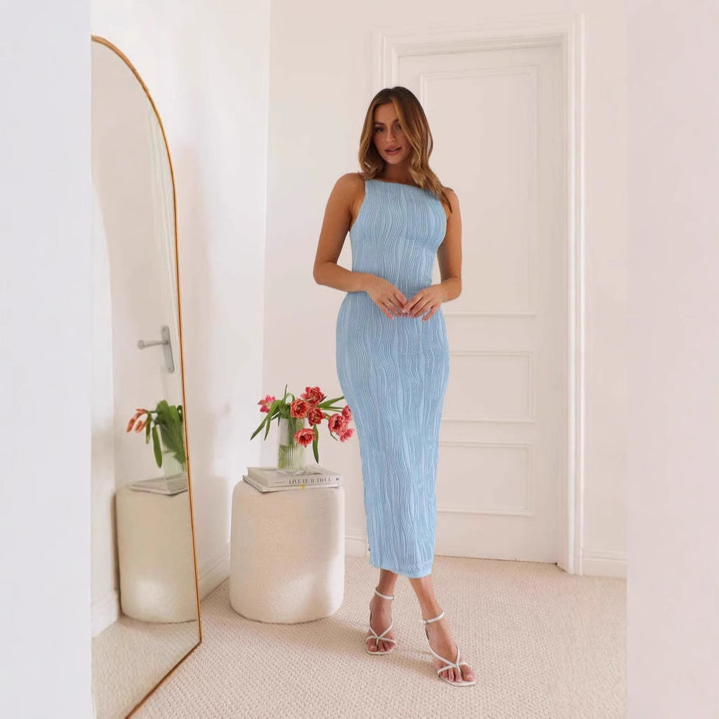 Dames Midi Jurk met Slim Fit en Rugloze Ontwerp zonder Mouwen