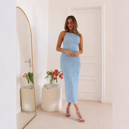 Dames Midi Jurk met Slim Fit en Rugloze Ontwerp zonder Mouwen