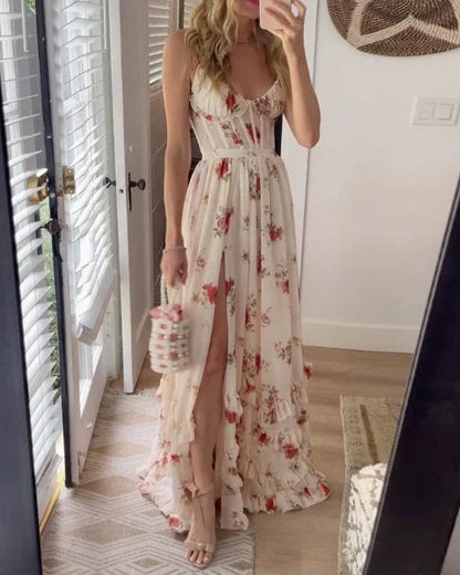 Dames Mouwenloze Kanten Midi Jurk met Bloemenpatroon voor Avondkleding