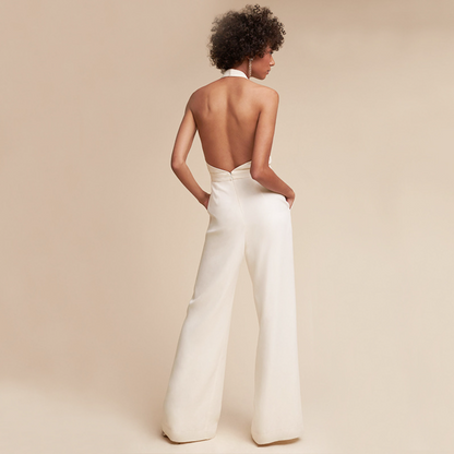 Dames Mouwloze Jumpsuit met Diepe V-Hals en Wijde Pasvorm