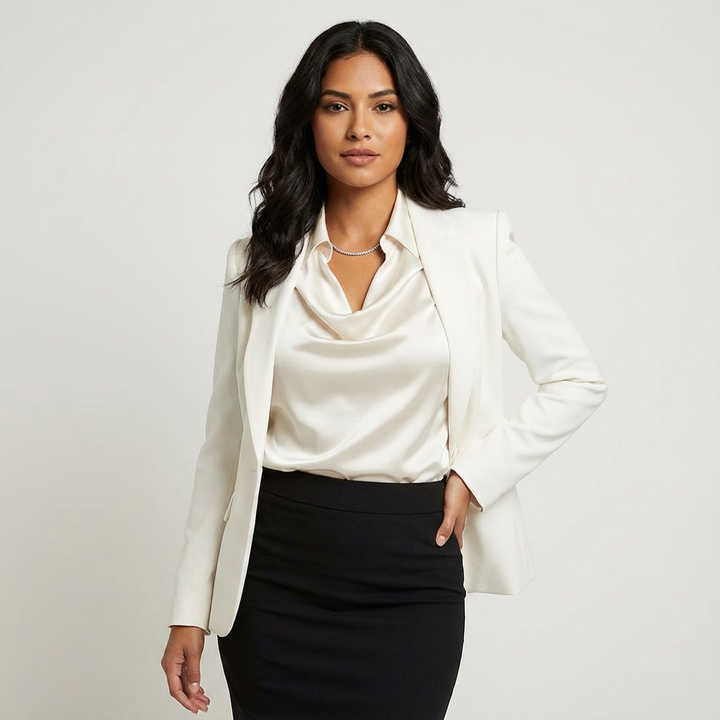 Dames Satijnen Blouse met Gedrapeerde Kraag