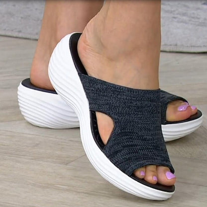 Dames Slip-On Sandalen met Zachte Brei Bovenkant en Open Neus