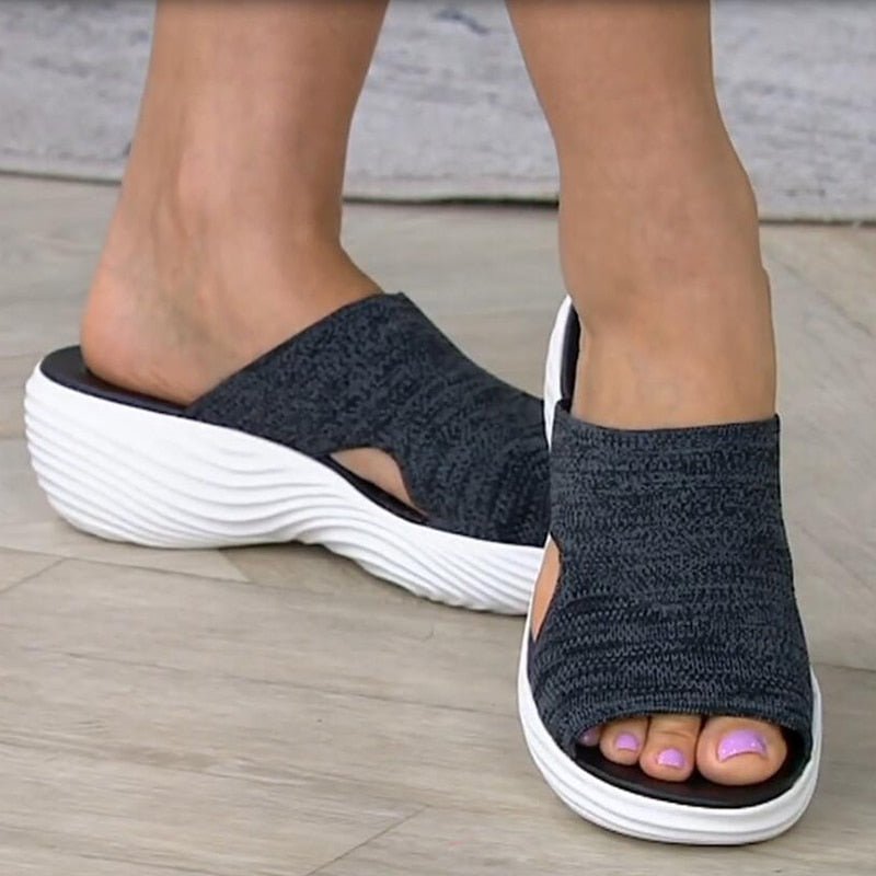 Dames Slip-On Sandalen met Zachte Brei Bovenkant en Open Neus