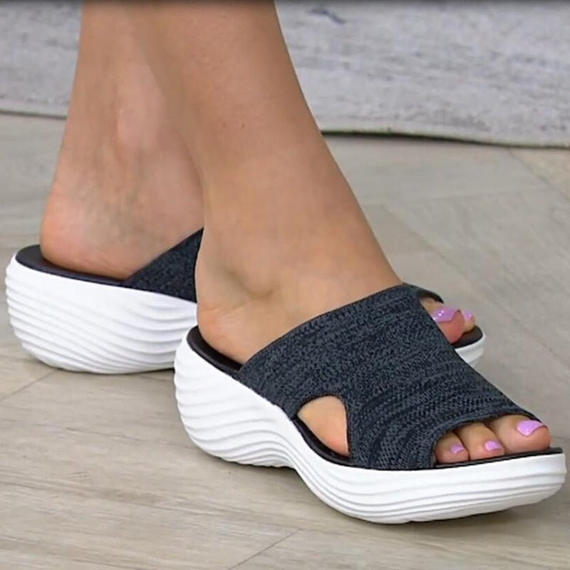 Dames Slip-On Sandalen met Zachte Brei Bovenkant en Open Neus