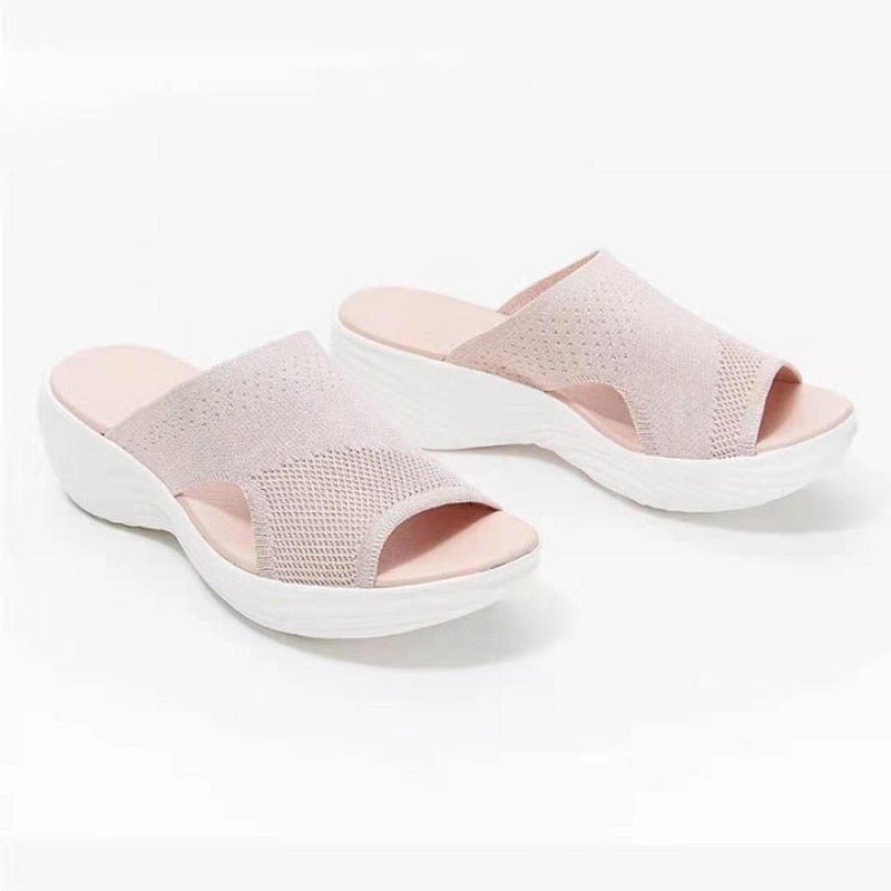 Dames Slip-On Sandalen met Zachte Brei Bovenkant en Open Neus