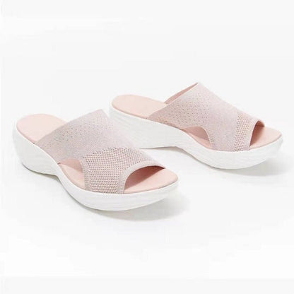 Dames Slip-On Sandalen met Zachte Brei Bovenkant en Open Neus