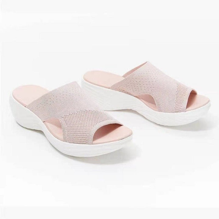 Dames Slip-On Sandalen met Zachte Brei Bovenkant en Open Neus