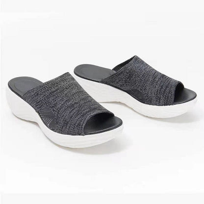 Dames Slip-On Sandalen met Zachte Brei Bovenkant en Open Neus