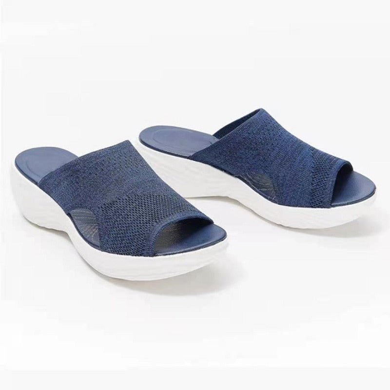 Dames Slip-On Sandalen met Zachte Brei Bovenkant en Open Neus