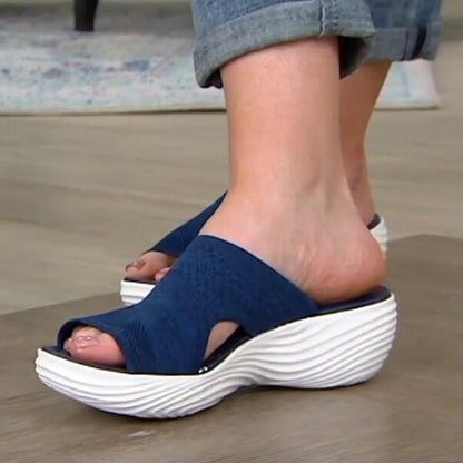 Dames Slip-On Sandalen met Zachte Brei Bovenkant en Open Neus