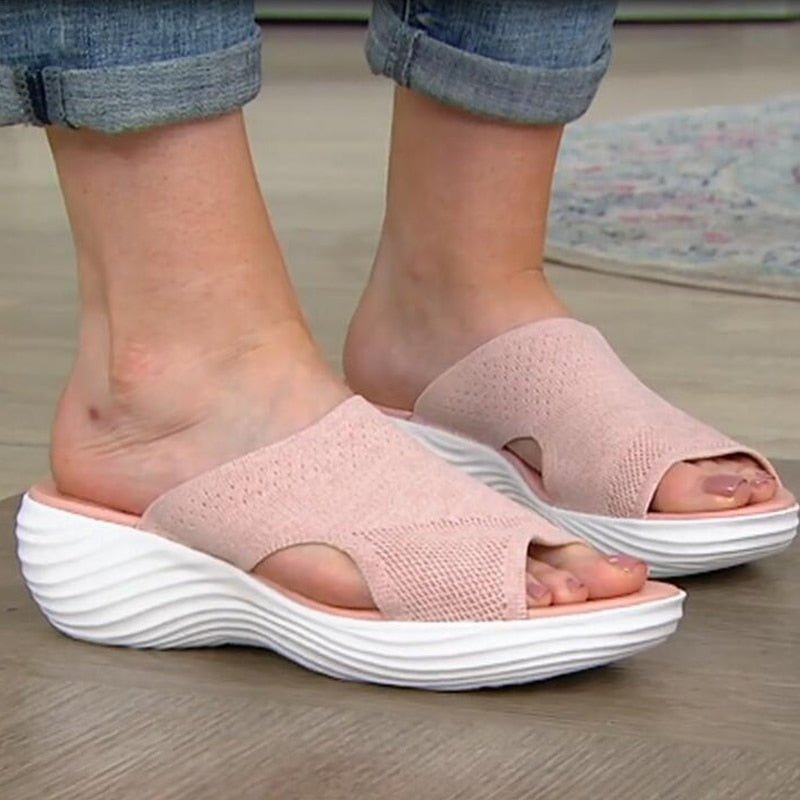 Dames Slip-On Sandalen met Zachte Brei Bovenkant en Open Neus