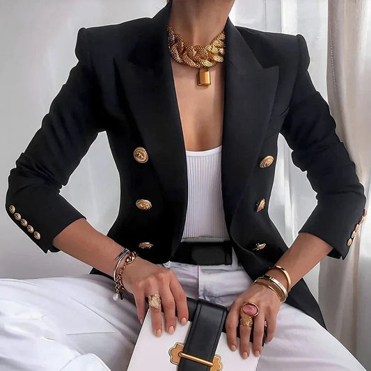 Dames Tailored Blazer met Gouden Knopen voor Elegante Look