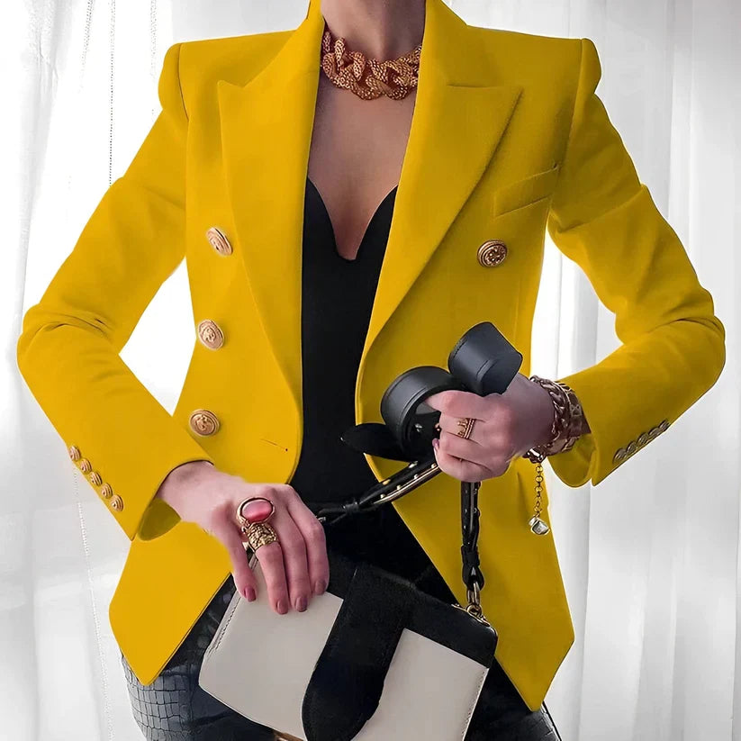 Dames Tailored Blazer met Gouden Knopen voor Elegante Look