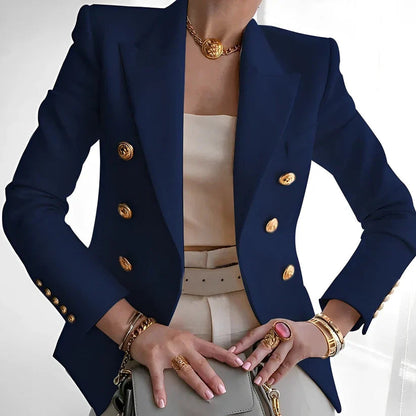 Dames Tailored Blazer met Gouden Knopen voor Elegante Look