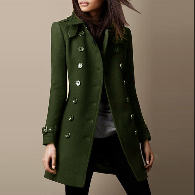 Dames Trenchcoat met Dubbele Knopen en Tailored Fit van Katoen