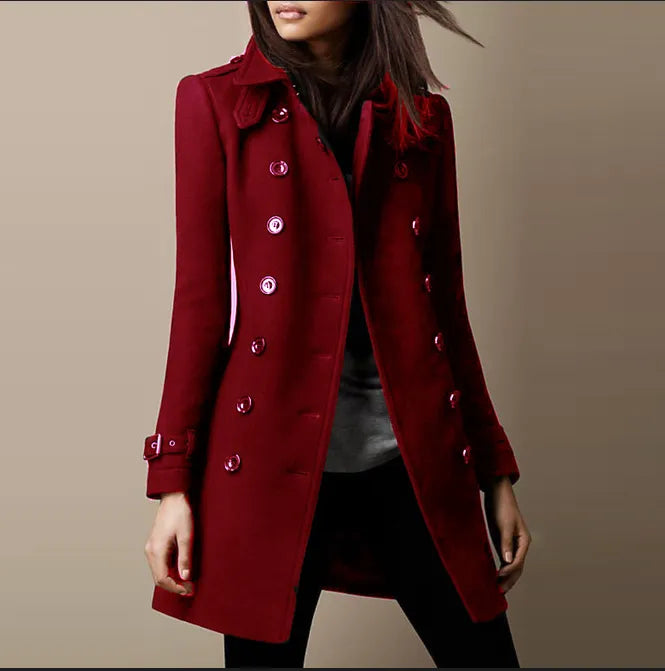 Dames Trenchcoat met Dubbele Knopen en Tailored Fit van Katoen