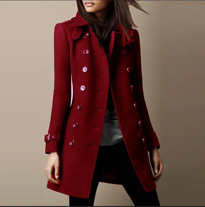 Dames Trenchcoat met Dubbele Knopen en Tailored Fit van Katoen
