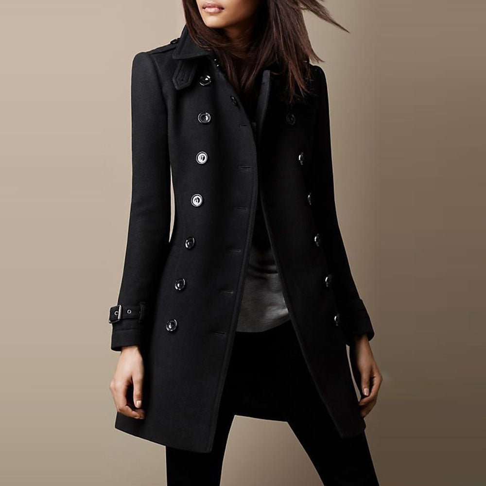 Dames Trenchcoat met Dubbele Knopen en Tailored Fit van Katoen