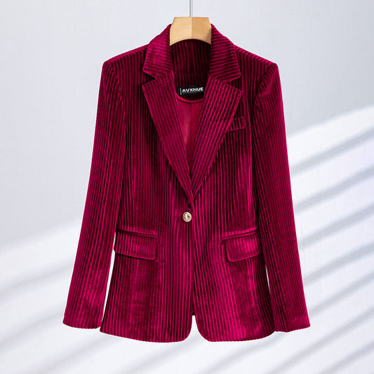 Dames Velours Curduroy Blazer met Tailored Fit en Enkele Knoopsluiting