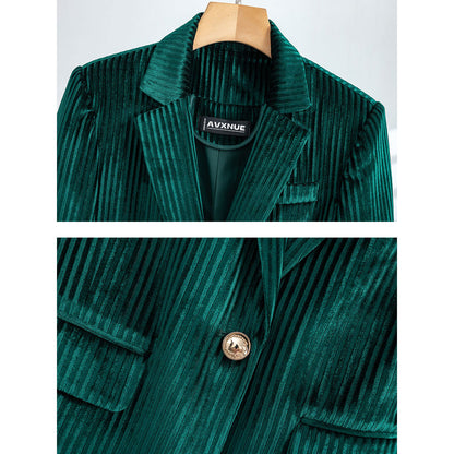 Dames Velours Curduroy Blazer met Tailored Fit en Enkele Knoopsluiting