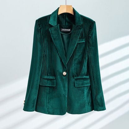 Dames Velours Curduroy Blazer met Tailored Fit en Enkele Knoopsluiting