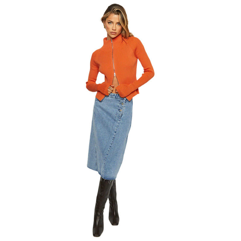 Dames Vest met Rits en Openstaande Kraag - Oranje