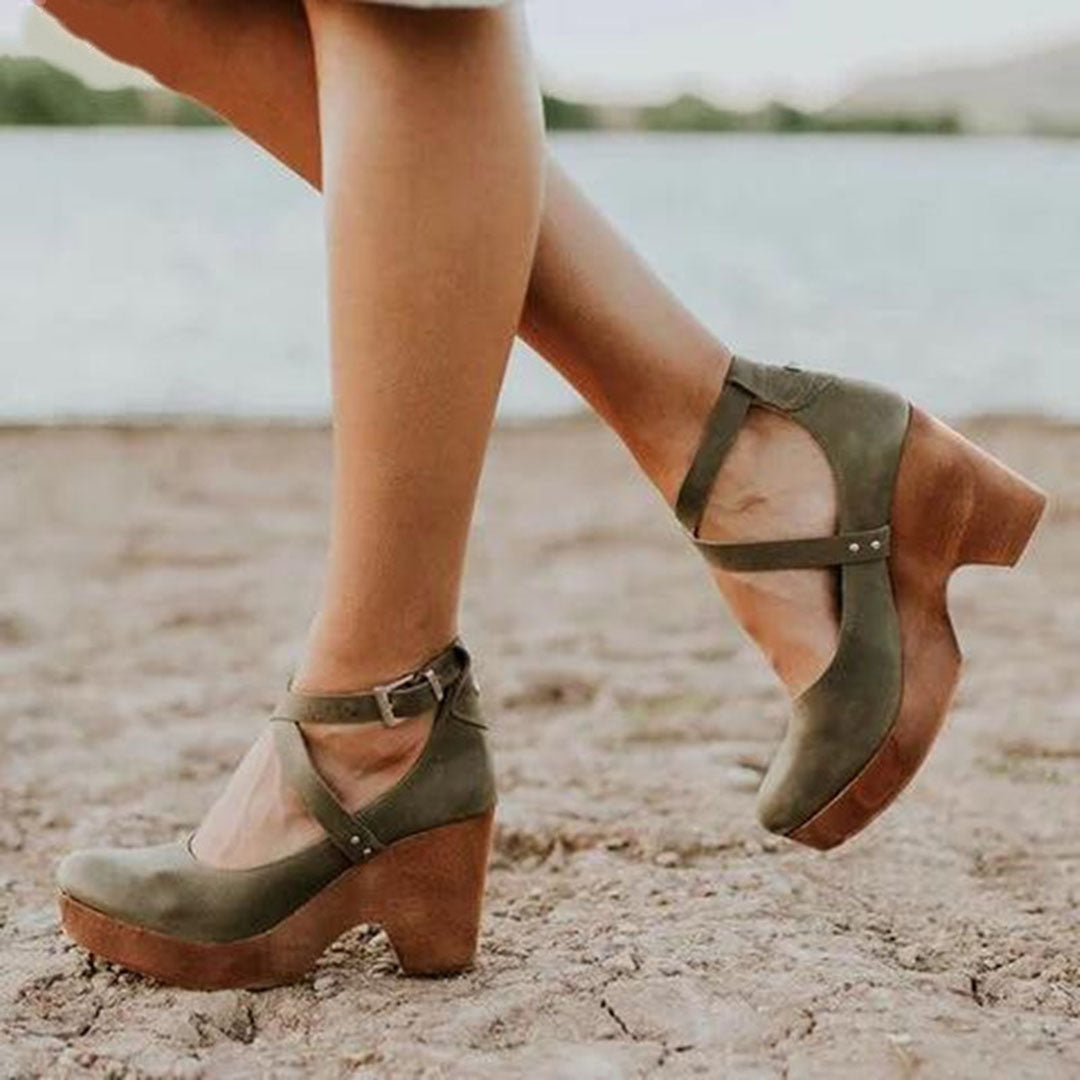 Dames Wedge Heel Sandalen met Gesloten Neus en Enkelbandje