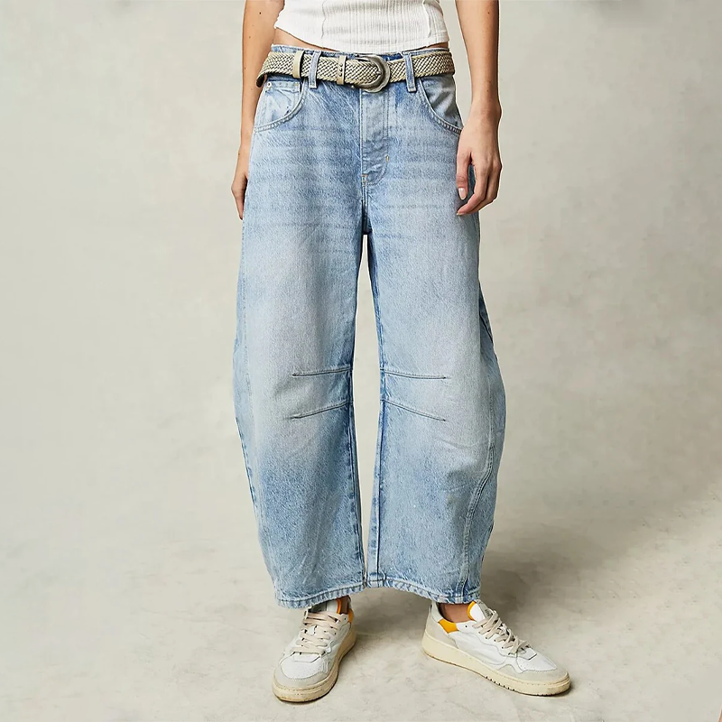 Dames Wijde Jeans Lang Relaxte Pasvorm Katoen