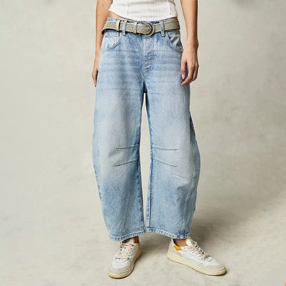 Dames Wijde Jeans Lang Relaxte Pasvorm Katoen
