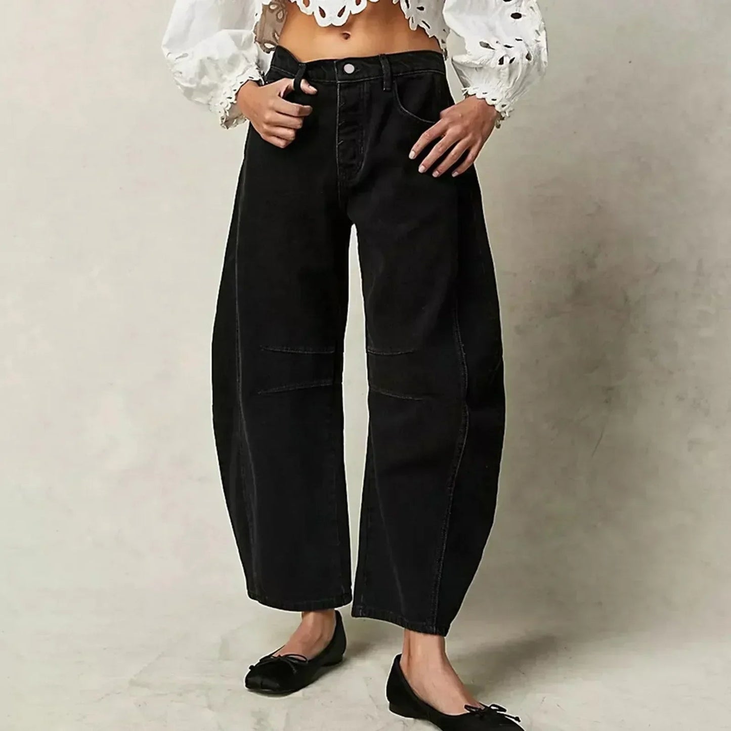 Dames Wijde Jeans Lang Relaxte Pasvorm Katoen